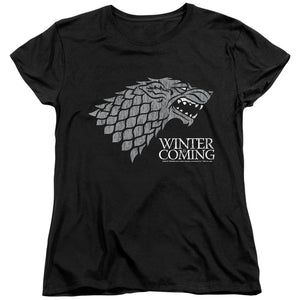 AN OFFCIALLY LICENSED GAME OF THRONES STARTK WINTER IS COMING ON BLACK WOMEN'S REGULAR FIT T-SHIRT BLACK