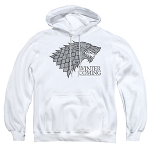 AN OFFCIALLY LICENSED GAME OF THRONES STARTK WINTER IS COMING ON WHITE ADULT UNISEX PULLOVER HOODIE WHITE