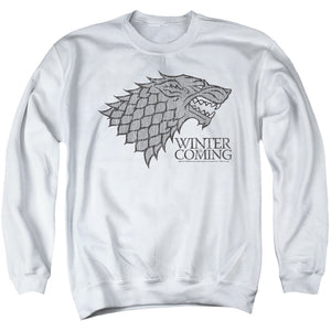 AN OFFCIALLY LICENSED GAME OF THRONES STARTK WINTER IS COMING ON WHITE ADULT UNISEX CREWNECK SWEATSHIRT WHITE