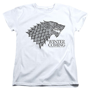 AN OFFCIALLY LICENSED GAME OF THRONES STARTK WINTER IS COMING ON WHITE WOMEN'S REGULAR FIT T-SHIRT WHITE