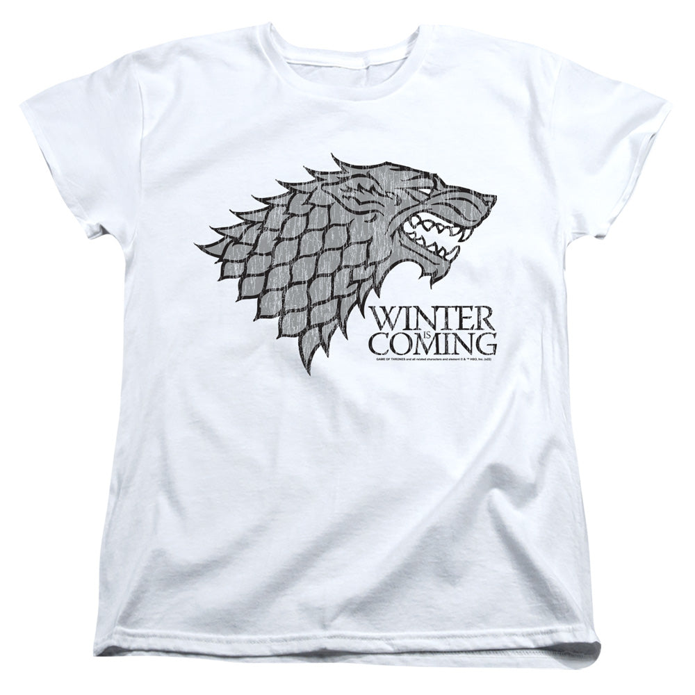 AN OFFCIALLY LICENSED GAME OF THRONES STARTK WINTER IS COMING ON WHITE WOMEN'S REGULAR FIT T-SHIRT WHITE