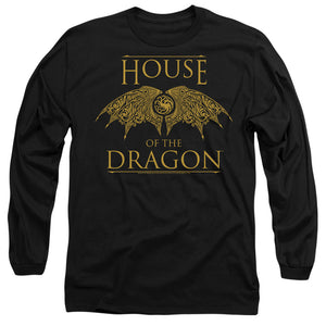 AN OFFCIALLY LICENSED HOUSE OF THE DRAGON DRAGON WINGS MEN'S LONG SLEEVE T-SHIRT BLACK