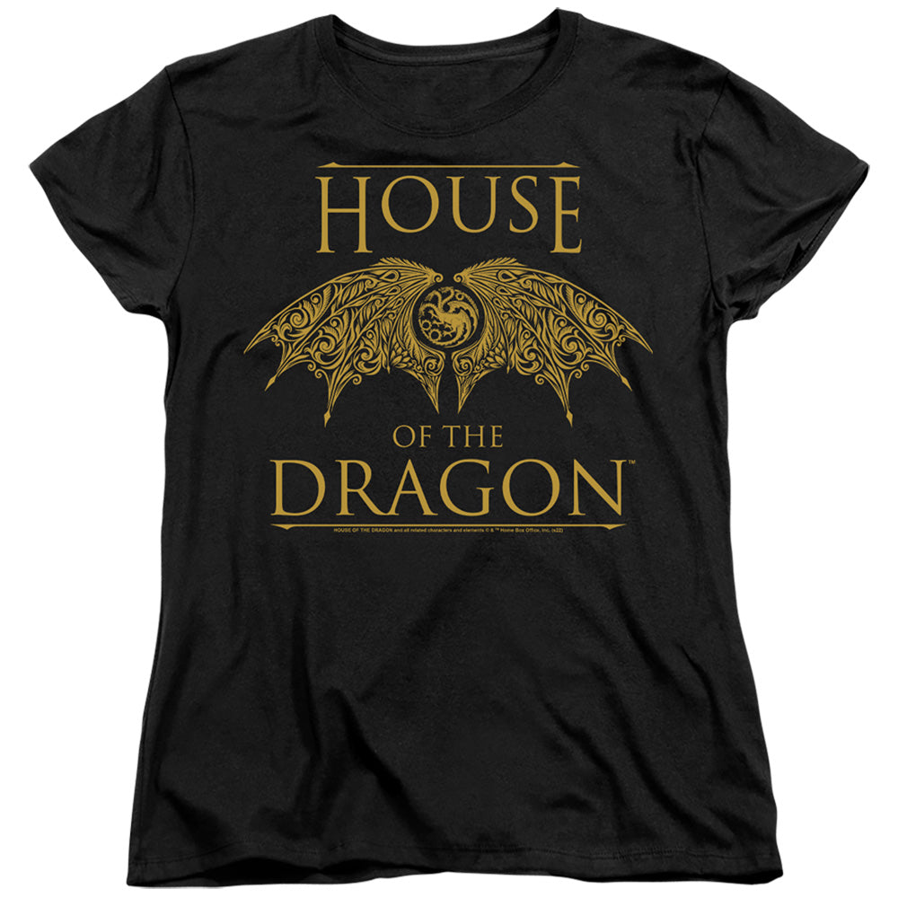 AN OFFCIALLY LICENSED HOUSE OF THE DRAGON DRAGON WINGS WOMEN'S REGULAR FIT T-SHIRT BLACK