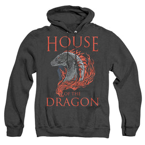 AN OFFCIALLY LICENSED HOUSE OF THE DRAGON HOD DRAGON ILLUSTRATION ADULT UNISEX HEATHER PULLOVER HOODIE BLACK