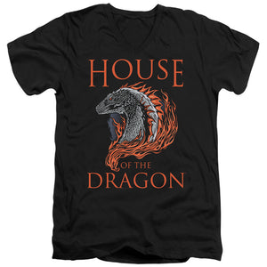 AN OFFCIALLY LICENSED HOUSE OF THE DRAGON HOD DRAGON ILLUSTRATION MEN'S V-NECK T-SHIRT BLACK