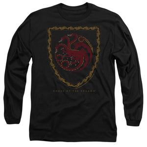 AN OFFCIALLY LICENSED HOUSE OF THE DRAGON DRAGON SHIELD VINTAGE DARK MEN'S LONG SLEEVE T-SHIRT BLACK