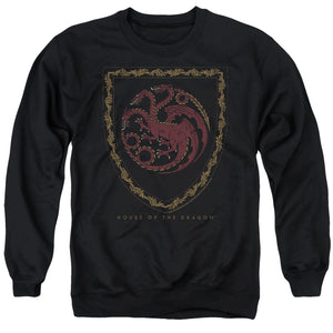 AN OFFCIALLY LICENSED HOUSE OF THE DRAGON DRAGON SHIELD VINTAGE DARK ADULT UNISEX CREWNECK SWEATSHIRT BLACK
