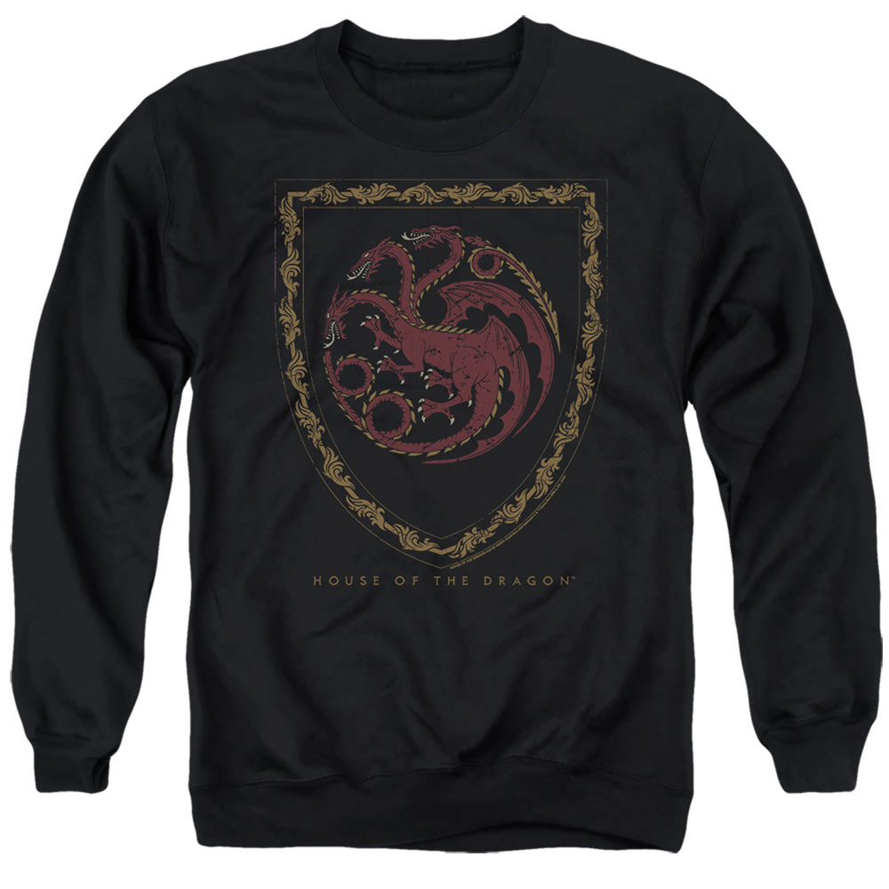 AN OFFCIALLY LICENSED HOUSE OF THE DRAGON DRAGON SHIELD VINTAGE DARK ADULT UNISEX CREWNECK SWEATSHIRT BLACK