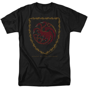 AN OFFCIALLY LICENSED HOUSE OF THE DRAGON DRAGON SHIELD VINTAGE DARK MEN'S REGULAR FIT T-SHIRT BLACK