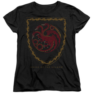 AN OFFCIALLY LICENSED HOUSE OF THE DRAGON DRAGON SHIELD VINTAGE DARK WOMEN'S REGULAR FIT T-SHIRT BLACK