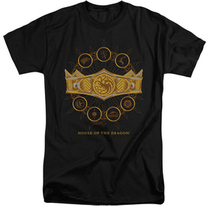AN OFFCIALLY LICENSED HOUSE OF THE DRAGON CROWN MEN'S TALL FIT T-SHIRT BLACK