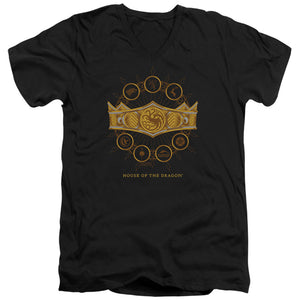 AN OFFCIALLY LICENSED HOUSE OF THE DRAGON CROWN MEN'S V-NECK T-SHIRT BLACK