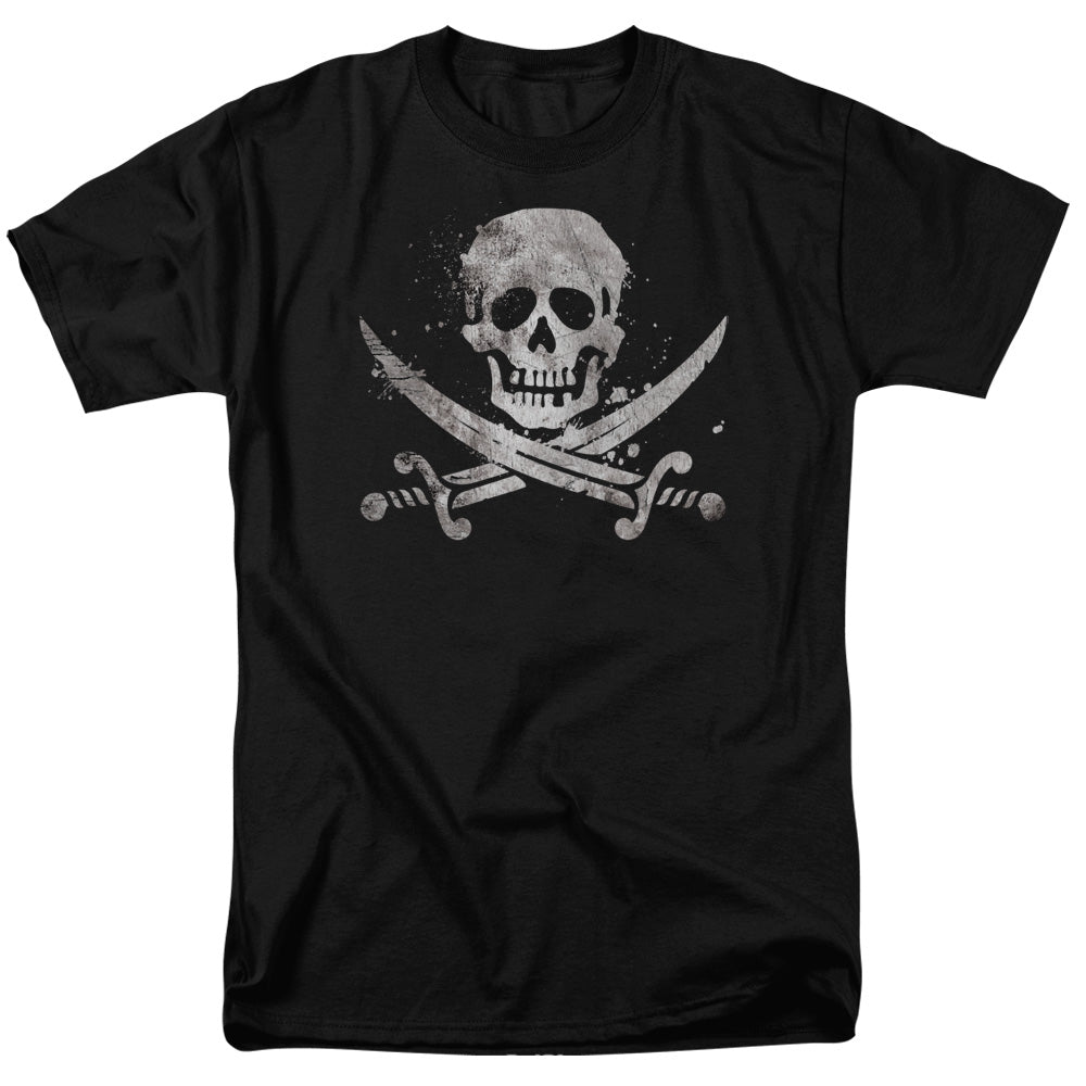 AN OFFCIALLY LICENSED DISTRESSED JOLLY ROGER DISTRESSED JOLLY ROGER MEN'S REGULAR FIT T-SHIRT BLACK
