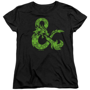 AN OFFCIALLY LICENSED DUNGEONS AND DRAGONS ST. PATRICK'S DAY SHAMROCK LOGO WOMEN'S REGULAR FIT T-SHIRT BLACK