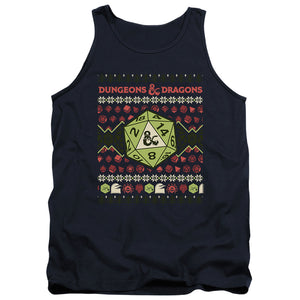 AN OFFCIALLY LICENSED DUNGEONS AND DRAGONS 20-SIDED DICE UGLY CHRISTMAS ADULT UNISEX TANK TOP NAVY