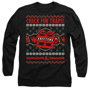 AN OFFCIALLY LICENSED DUNGEONS AND DRAGONS CHECK FOR TRAPS UGLY CHRISTMAS MEN'S LONG SLEEVE T-SHIRT BLACK