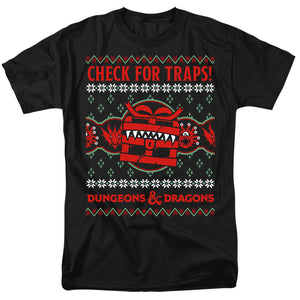 AN OFFCIALLY LICENSED DUNGEONS AND DRAGONS CHECK FOR TRAPS UGLY CHRISTMAS MEN'S REGULAR FIT T-SHIRT BLACK