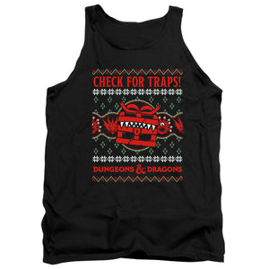 AN OFFCIALLY LICENSED DUNGEONS AND DRAGONS CHECK FOR TRAPS UGLY CHRISTMAS ADULT UNISEX TANK TOP BLACK