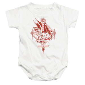 AN OFFCIALLY LICENSED DUNGEONS AND DRAGONS YEAR OF THE DRAGON RED LANTERN BABY BODYSUIT WHITE