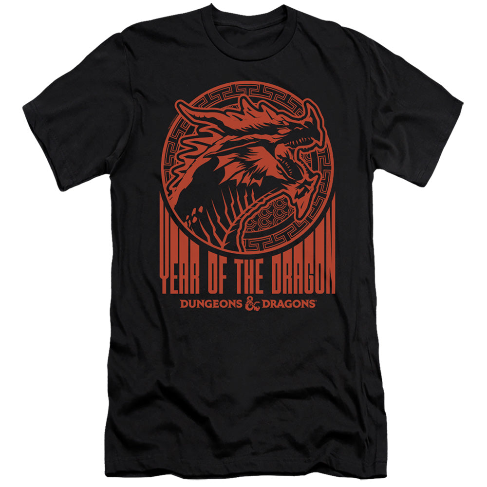 AN OFFCIALLY LICENSED DUNGEONS AND DRAGONS YEAR OF THE DRAGON STREET RED MEN'S PREMIUM SLIM FIT T-SHIRT BLACK