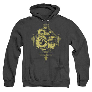 AN OFFCIALLY LICENSED DUNGEONS AND DRAGONS YEAR OF THE DRAGON GOLD LOGO ADULT UNISEX HEATHER PULLOVER HOODIE BLACK