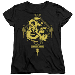 AN OFFCIALLY LICENSED DUNGEONS AND DRAGONS YEAR OF THE DRAGON GOLD LOGO WOMEN'S REGULAR FIT T-SHIRT BLACK