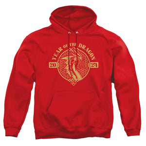 AN OFFCIALLY LICENSED DUNGEONS AND DRAGONS YEAR OF THE DRAGON GOLD BEAST ADULT UNISEX PULLOVER HOODIE RED