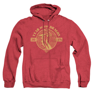 AN OFFCIALLY LICENSED DUNGEONS AND DRAGONS YEAR OF THE DRAGON GOLD BEAST ADULT UNISEX HEATHER PULLOVER HOODIE RED