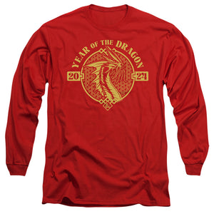 AN OFFCIALLY LICENSED DUNGEONS AND DRAGONS YEAR OF THE DRAGON GOLD BEAST MEN'S LONG SLEEVE T-SHIRT RED