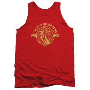 AN OFFCIALLY LICENSED DUNGEONS AND DRAGONS YEAR OF THE DRAGON GOLD BEAST ADULT UNISEX TANK TOP RED