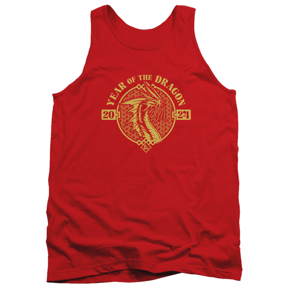 AN OFFCIALLY LICENSED DUNGEONS AND DRAGONS YEAR OF THE DRAGON GOLD BEAST ADULT UNISEX TANK TOP RED