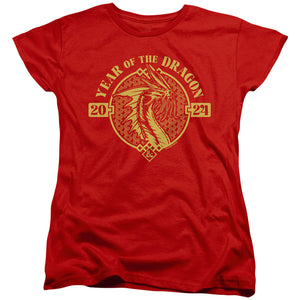 AN OFFCIALLY LICENSED DUNGEONS AND DRAGONS YEAR OF THE DRAGON GOLD BEAST WOMEN'S REGULAR FIT T-SHIRT RED