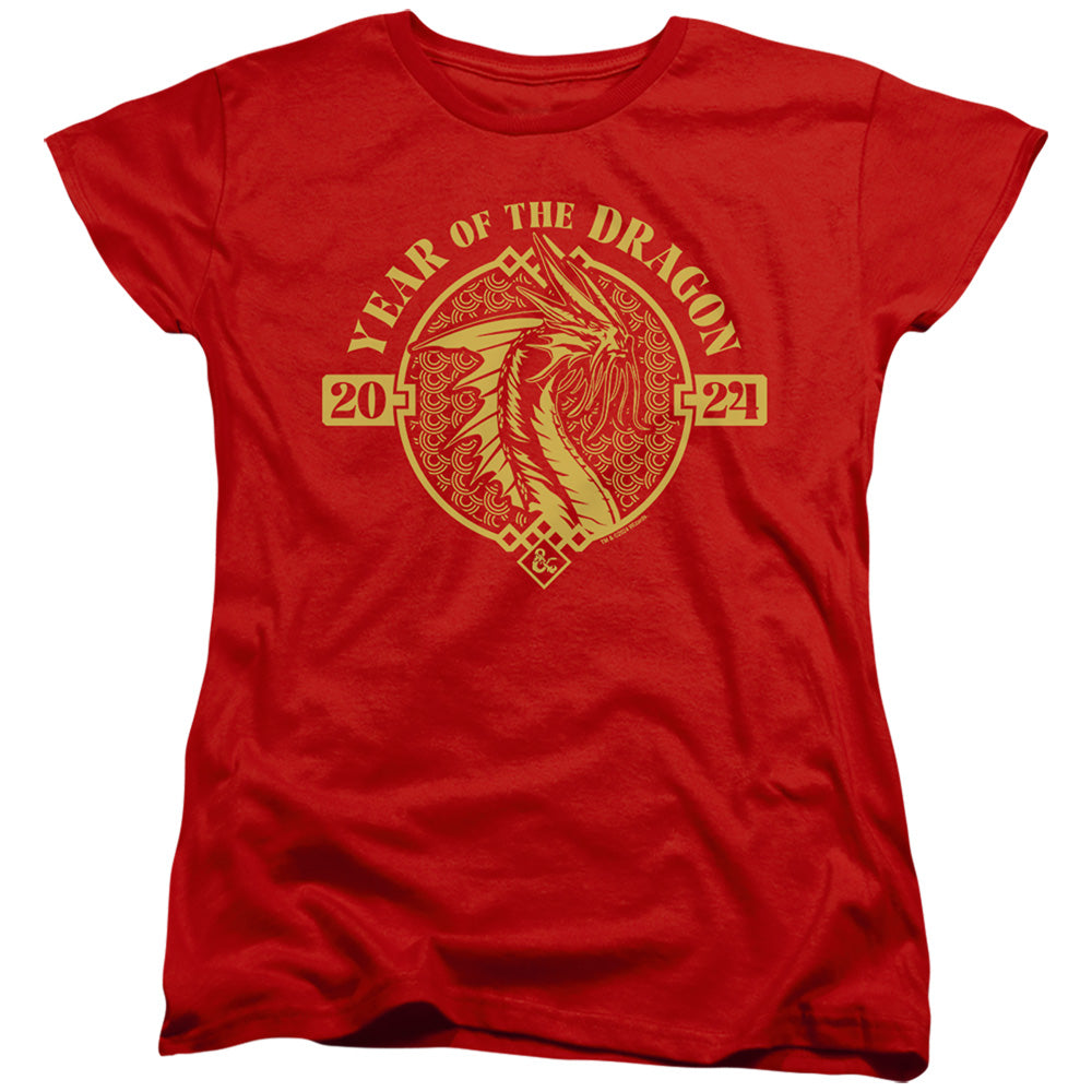 AN OFFCIALLY LICENSED DUNGEONS AND DRAGONS YEAR OF THE DRAGON GOLD BEAST WOMEN'S REGULAR FIT T-SHIRT RED