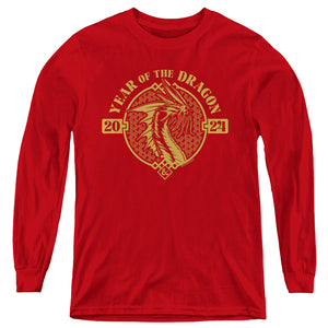 AN OFFCIALLY LICENSED DUNGEONS AND DRAGONS YEAR OF THE DRAGON GOLD BEAST YOUTH LONG SLEEVE T-SHIRT RED