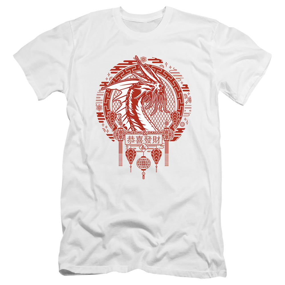 AN OFFCIALLY LICENSED DUNGEONS AND DRAGONS YEAR OF THE DRAGON BEAST IN THE CLOUDS MEN'S PREMIUM SLIM FIT T-SHIRT WHITE