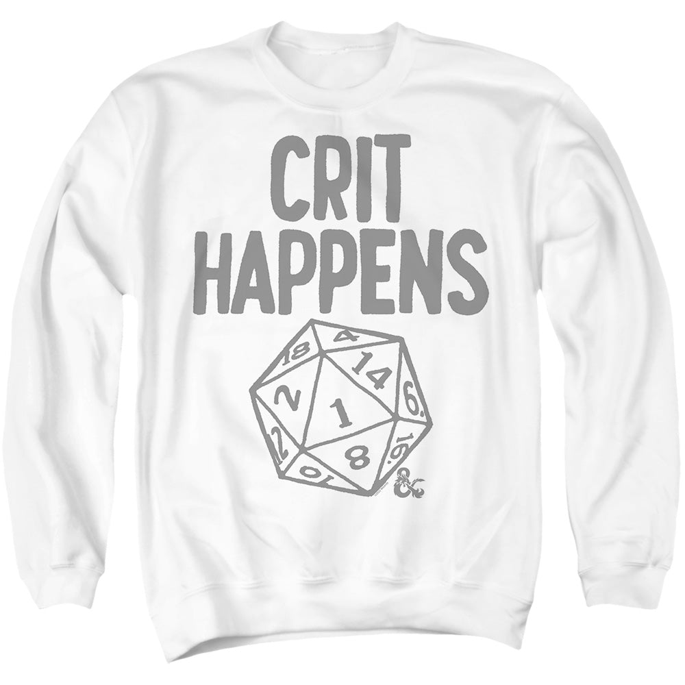 AN OFFCIALLY LICENSED DUNGEONS AND DRAGONS CRIT HAPPENS ADULT UNISEX CREWNECK SWEATSHIRT WHITE