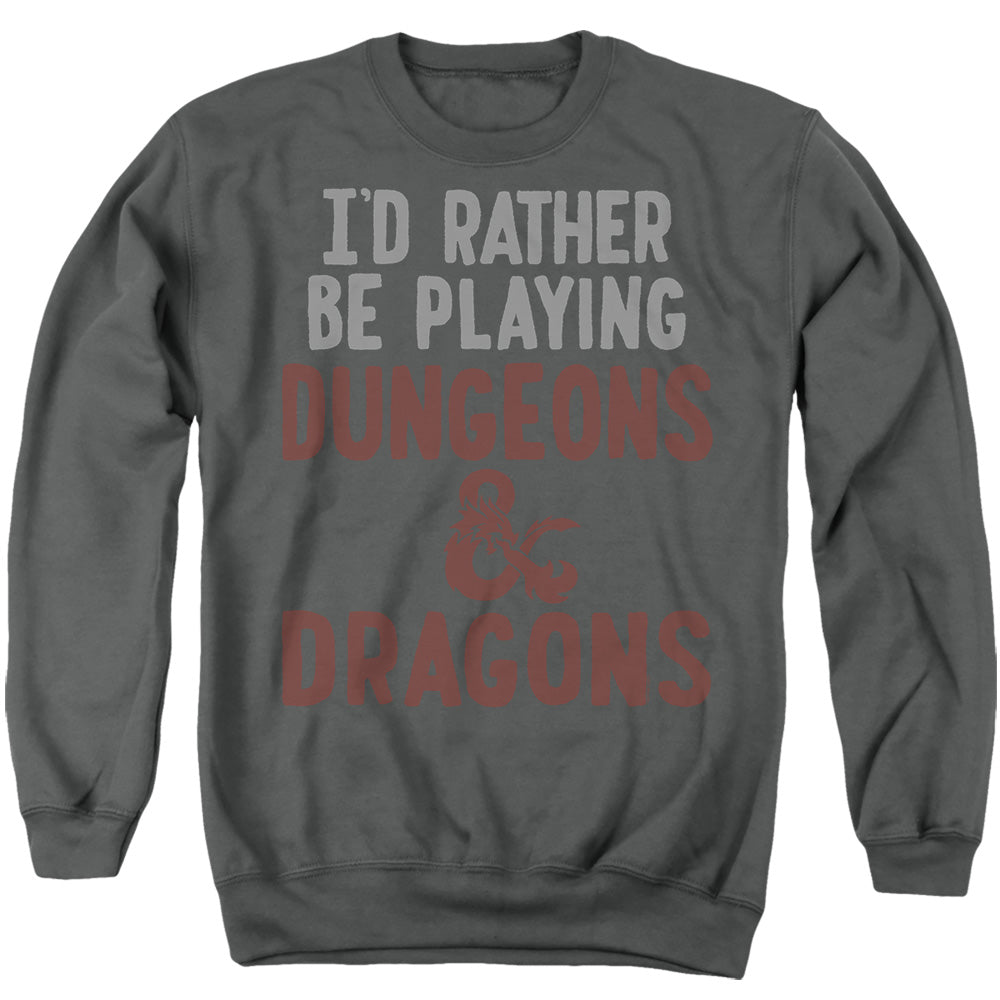 AN OFFCIALLY LICENSED DUNGEONS AND DRAGONS RATHER BE PLAYING D&D ADULT UNISEX CREWNECK SWEATSHIRT CHARCOAL
