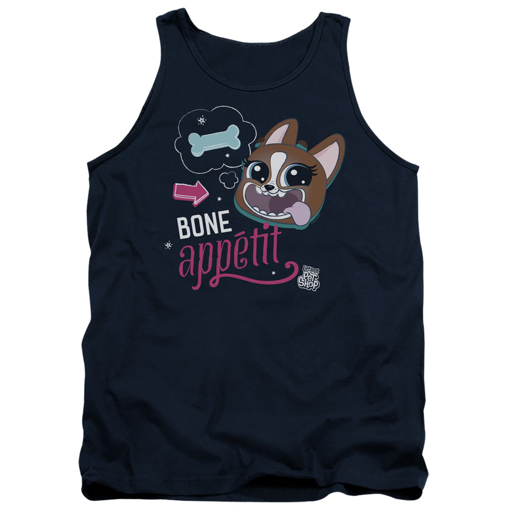 AN OFFCIALLY LICENSED LITTLEST PET SHOP BONE APPETIT ADULT UNISEX TANK TOP NAVY