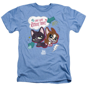 AN OFFCIALLY LICENSED LITTLEST PET SHOP ARE YOU KITTEN ME MEN'S HEATHER T-SHIRT LIGHT BLUE