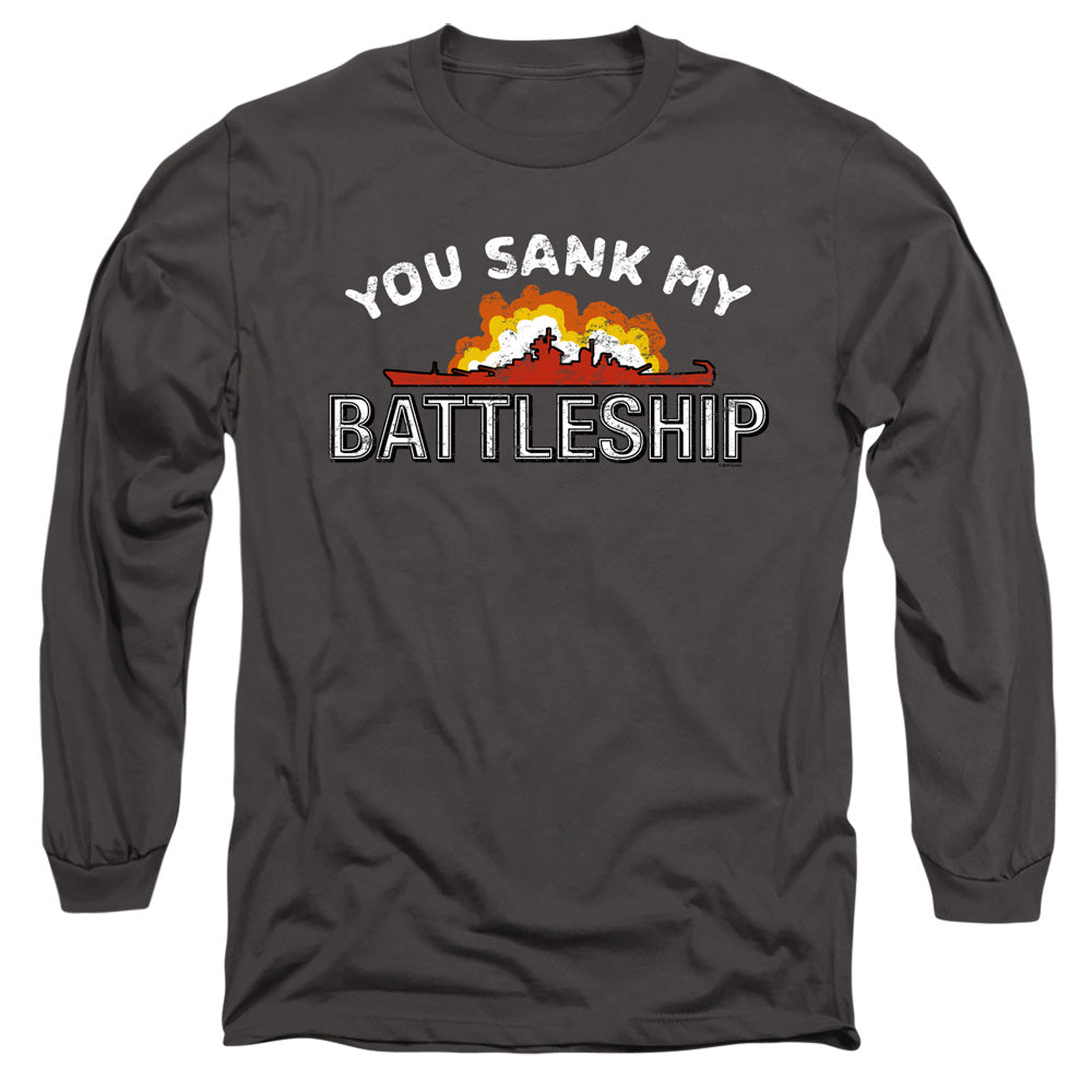 AN OFFCIALLY LICENSED BATTLESHIP SUNK MEN'S LONG SLEEVE T-SHIRT CHARCOAL