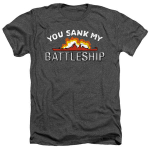 AN OFFCIALLY LICENSED BATTLESHIP SUNK MEN'S HEATHER T-SHIRT CHARCOAL