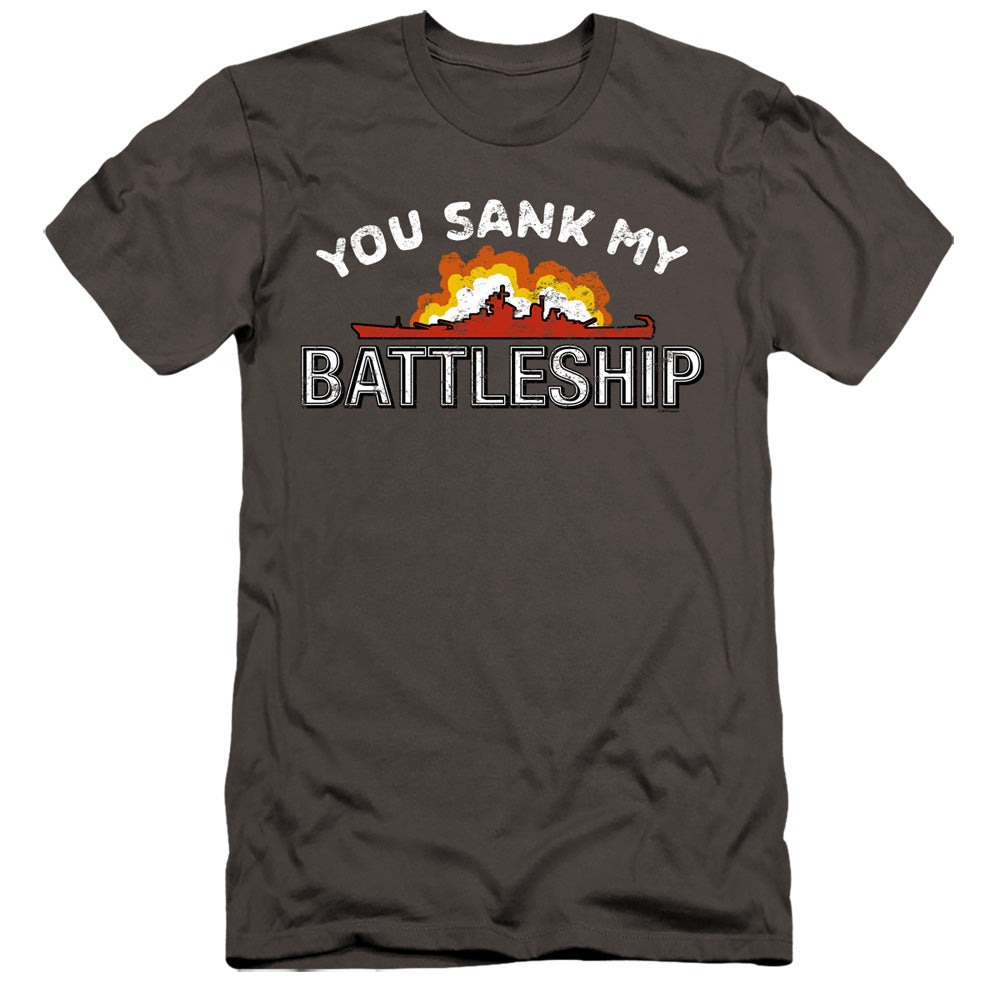 AN OFFCIALLY LICENSED BATTLESHIP SUNK MEN'S PREMIUM SLIM FIT T-SHIRT CHARCOAL
