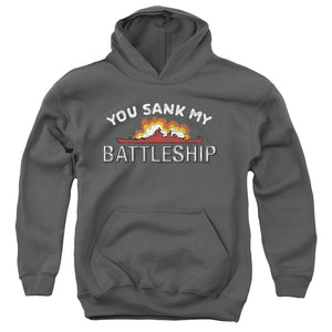 AN OFFCIALLY LICENSED BATTLESHIP SUNK YOUTH HOODIE CHARCOAL