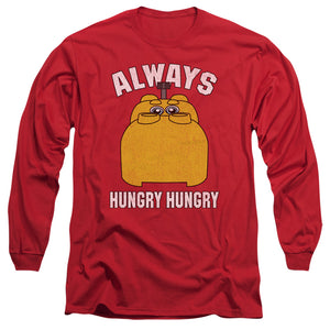 AN OFFCIALLY LICENSED HUNGRY HUNGRY HIPPOS HUNGRY MEN'S LONG SLEEVE T-SHIRT RED