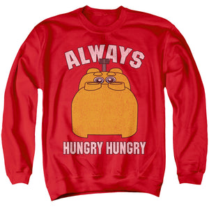 AN OFFCIALLY LICENSED HUNGRY HUNGRY HIPPOS HUNGRY ADULT UNISEX CREWNECK SWEATSHIRT RED