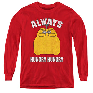 AN OFFCIALLY LICENSED HUNGRY HUNGRY HIPPOS HUNGRY YOUTH LONG SLEEVE T-SHIRT RED