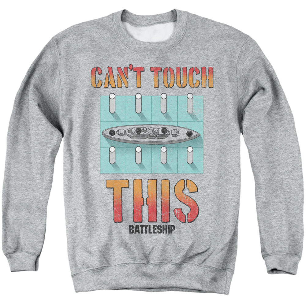 AN OFFCIALLY LICENSED BATTLESHIP CANT TOUCH THIS ADULT UNISEX CREWNECK SWEATSHIRT ATHLETIC HEATHER