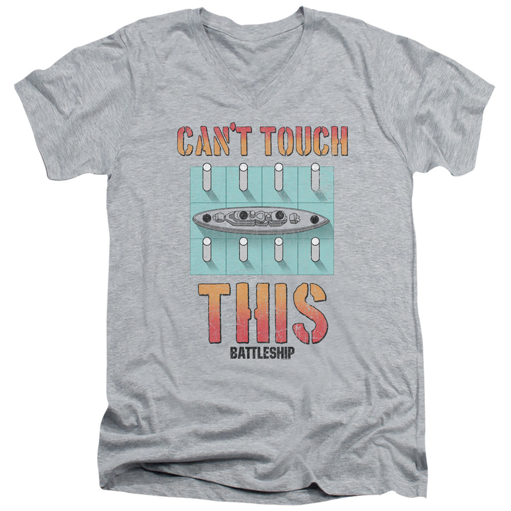 AN OFFCIALLY LICENSED BATTLESHIP CANT TOUCH THIS MEN'S V-NECK T-SHIRT ATHLETIC HEATHER