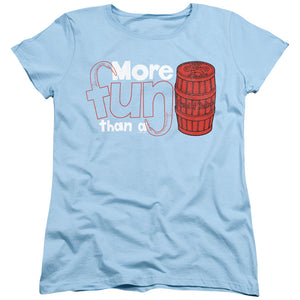 AN OFFCIALLY LICENSED BARREL OF MONKEYS MORE FUN WOMEN'S REGULAR FIT T-SHIRT LIGHT BLUE