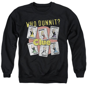 AN OFFCIALLY LICENSED CLUE WHO DUNNIT ADULT UNISEX CREWNECK SWEATSHIRT BLACK